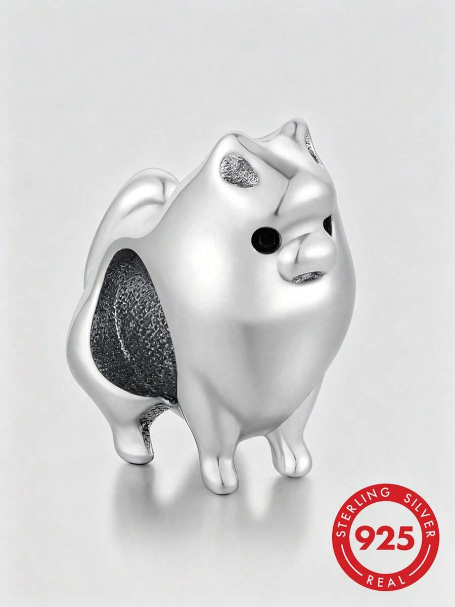 1pc Minimalist 925 Sterling Silver Pomeranian Dog Cubic Zirconia Inlaid Pendant, Unisex Memorial Birthday Gift - Silver - View 1