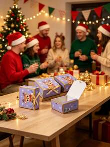 Christmas Gift Boxes With Ribbon, 4.53 * 4.53 * 1.97 In Purple Reindeer Paper Treat Box, Xmas Party Favor Candy Cookie Gift Packaging Box - View 7