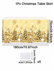 1pc Christmas Table Skirt, Vintage Gold Santa Claus Snowman Xmas Tree Pattern Polyester Rectangle Xmas Table Cover 5 Hook-And-Loop Fasteners, Festive Winter Holiday Kitchen Dining Table Decor Christmas Decorations For Home Dessert Table Cabinet Decor - Golden Santa Claus - View 12