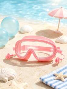 1pc Large Frame Swimming Goggles, One-Piece Silicone Earplug Design, High Definition Anti-Fog Lens, Effective UV Protection, Soft Silicone Seal Ring Waterproof And Leak-Proof, Adjustable Strap, Fits Face - Swimming Goggles - View 1