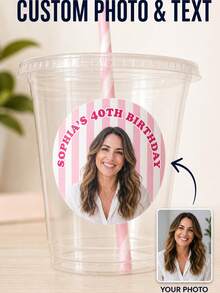 Custom Photo Face Cutout Birthday Stickers, Personalized Name & Age Party Labels, Round Photo Stickers For Cups And Birthday Celebrations, Kids Party Favor Stickers, Suitable For Son, Daughter, Family, Friends And Birthday Guests Custom Photo Labels - Multicolor - View 4