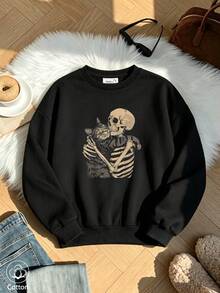 Women's Crew Neck Sweatshirt, Travel Pullover, Cotton Top, Women's Autumn/Winter Basic Sweatshirt - Black - View 10