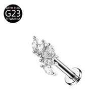 1件 G23鈦金內螺紋 1.0/1.2mm 蝴蝶、花朵、愛心、十字造型耳釘/軟骨穿刺飾品，適合女性日常配戴 - 銀色 - 查看 37