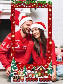 1件裝 聚酯纖維聖誕相框布條，雪人火車印花拍照亭背景，60x120cm 聖誕拍照道具，聖誕派對用品，適合家庭聚會 - 彩色 - 查看 6