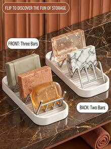 2pcs Wavy Soap Dish Storage Rack, Bathroom Draining Soap Holder, Stainless Steel Kitchen Draining Rack, Sink Side Countertop Sponge And Cleaning Cloth Storage, Quick Draining, Keep Countertop Dry - Multicolor - View 4