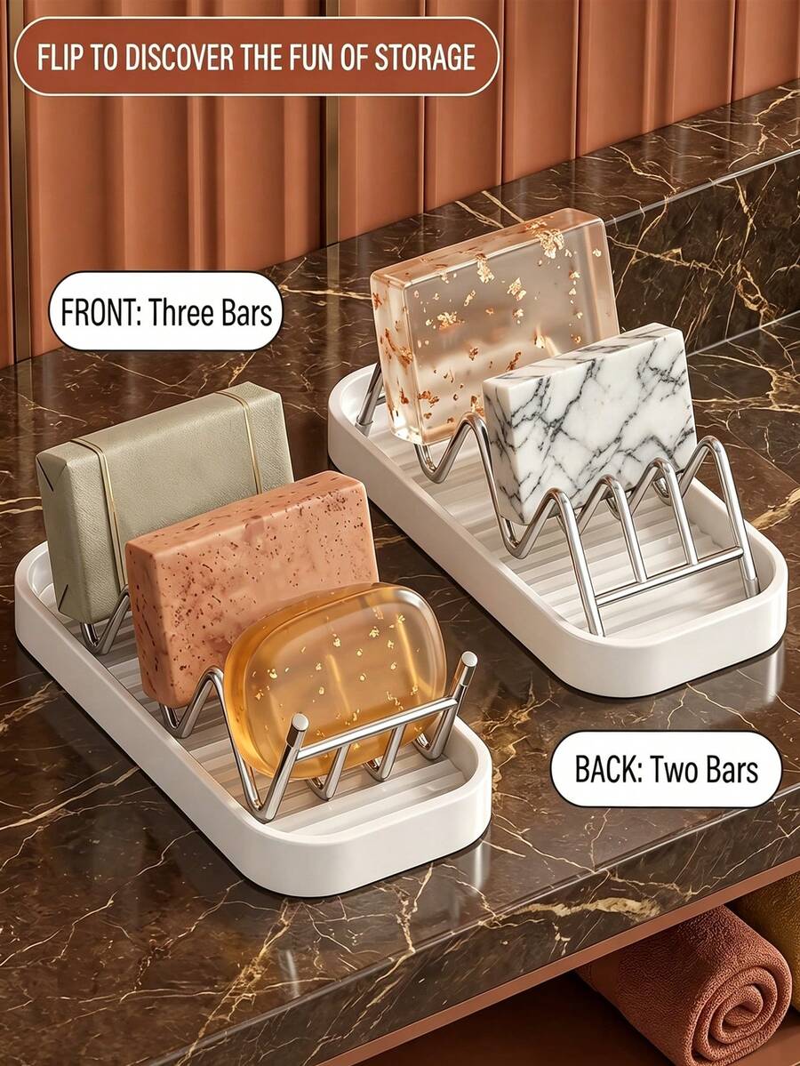 1/2pcs Wavy Soap Dish Storage Rack, Bathroom Draining Soap Holder, Stainless Steel Kitchen Draining Rack, Sink Countertop Sponge And Cleaning Cloth Storage, Quick Draining, Keep Countertop Dry - Multicolor - View 1
