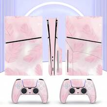 Cross-Border Hot Seller 6pcs Light Pink Soft Feather Pattern P5 Slim Game Console Optical Drive Version Stickers, Dust-Proof And Wear-Resistant - View 1