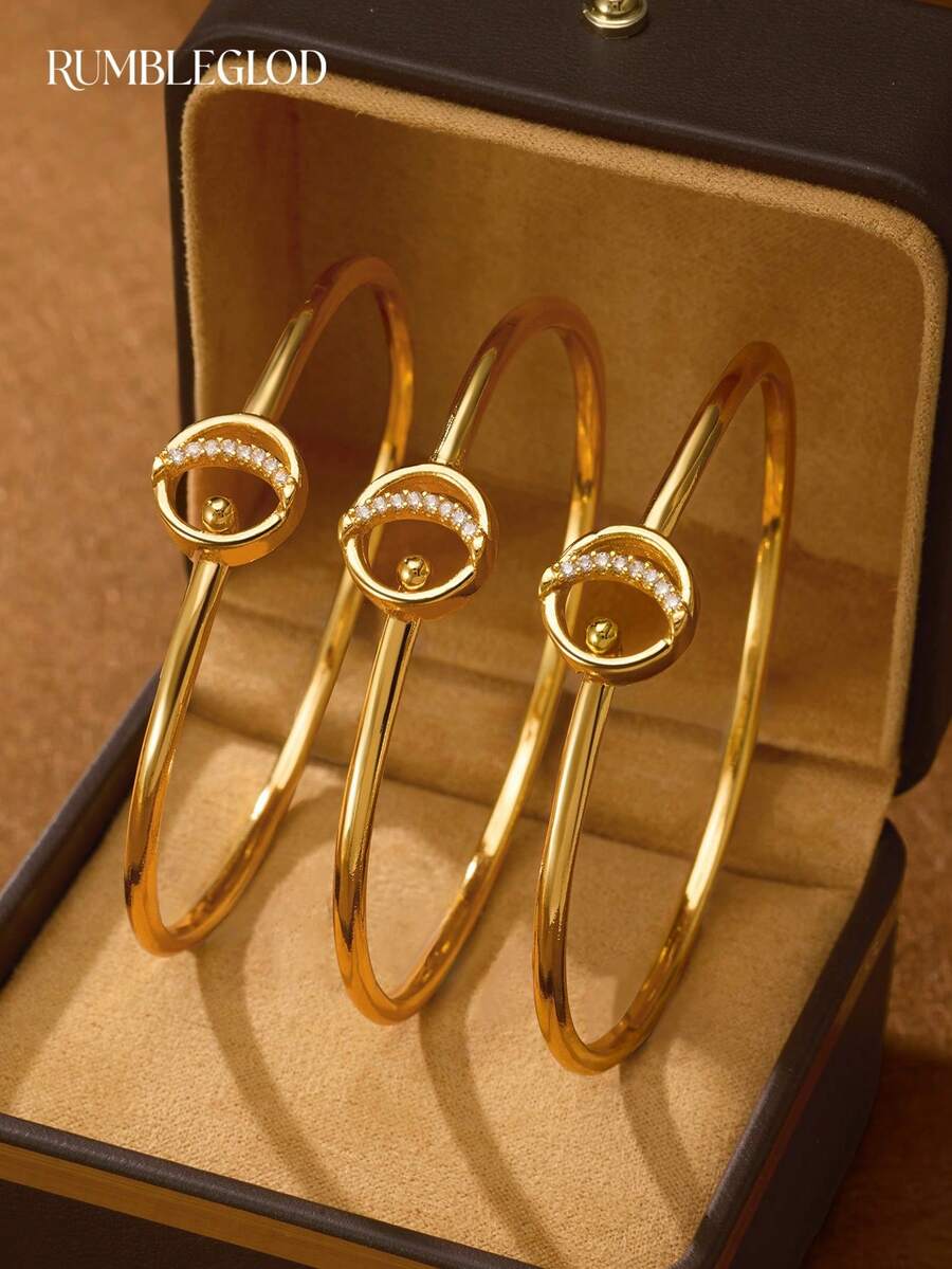 1/2/3pcs Fashion Classic Round Nested Zirconia Crescent Hook Bracelet ...