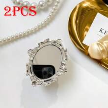 European Vintage Pattern Mirror Creative Phone Stand, Adhesive Foldable Slouchy Desktop Round Mirror Stand, Perfect Phone Gift, Halloween Gift, Christmas Gift, Suitable For IPhone, Android Phones, Birthday Gift, Gift For Family And Friends, Push-Pull Phone Stand, Phone Accessories - Multicolor - View 26