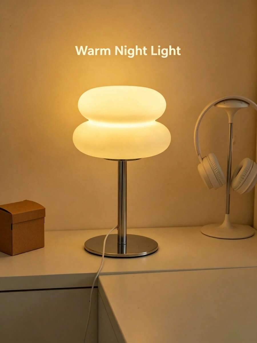 1pc Bauhaus Style Table Lamp - Adjustable Light, USB Interface, Double-Layer Bread Shape, Button Control, Suitable For Living Room/Dining Room/Bedroom Bedside LED Table Lamp - White - View 1