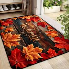 Autumn Maple Leaf Welcome Doormat - 1pc Non-Slip, Polyester Crystal Velvet Low Pile Mat, For Living Room, Bedroom, Bathroom, Kitchen And Laundry Room - Durable, Fade-Resistant Entryway Rug - Red - View 4