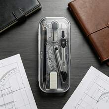 8-Piece Transparent Plastic Geometric Compass And Ruler Set - Durable Drawing Tool Set, Includes Protractor, Triangle Ruler And Eraser, Suitable For School And Art Projects - Sets - View 5