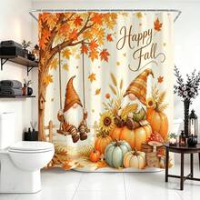 1pc Autumn Maple Leaf Pumpkin Shower Curtain, Vintage Design, Waterproof Bath Curtain, Suitable For Bathtub Partition, Bathroom Decor And Bathroom Accessories, Home Decor Gift - Multicolor - View 10