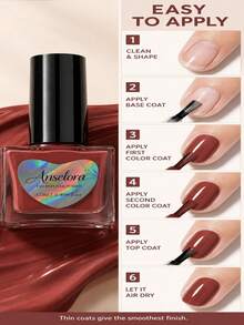 Cat Kuku Berbasis Air Anselora Merah Terracotta, Mengkilap Tinggi, Cepat Kering, Hasil Halus, 12ml, Tidak Perlu Lampu, Manikur DIY Harian - Redwood - View 9
