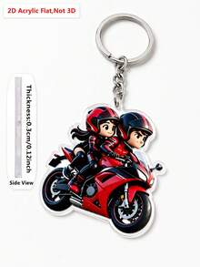 1pc 2D Flat Acrylic Motorcycle Couple Keychain, Motorcycle Theme Bag Charm, Personalized Creative Key Chain Decoration, Suitable For Car Keys, Backpack, Handbag, Couple Gift, Birthday And Anniversary Present - Multicolor - View 12