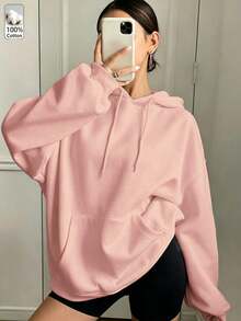 Autumn/Winter Women's Pink Hooded Long Sleeve Sweatshirt, Casual Daily Commute Party Sporty Women's Top, Y2K Street Style Hooded Pullover - Pink - View 1