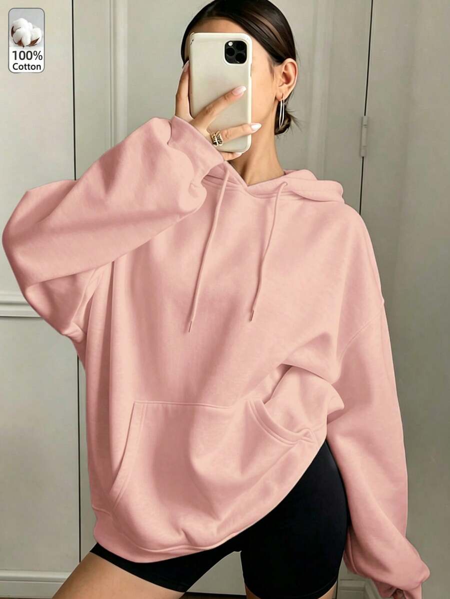 Autumn/Winter Women's Pink Hooded Long Sleeve Sweatshirt, Casual Daily Commute Party Sporty Women's Top, Y2K Street Style Hooded Pullover - Pink - View 1