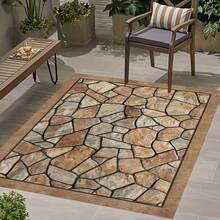 1pc Outdoor Patio Rug With Artificial Stone Pattern, Washable Patio Rug, Rectangular Outdoor Rug And Garden Rug, Christmas Outdoor Decor, Local Warehouse Christmas Decoration, Suitable For Camping, RV, Sunroom, Living Room Decor Rug - Beige - View 4