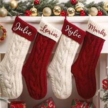 1pc Personalized Christmas Stocking, Christmas Essential, Christmas Gift, Christmas Hanging Decoration, Printed Embroidery, Embroidered Christmas Stocking Set, Name Embroidery, DIY Handmade Embroidered Christmas Pattern, Handmade Sewn Christmas Gift Stocking - Multicolor - View 7