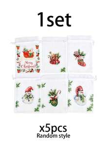 1 Set Christmas Transparent Mesh Gift Bags, Drawstring Bags, Holiday Gift Packaging Bags, Ribbon Closure. Suitable For Christmas Parties, Wedding Gifts, Jewelry And Craft Storage. - Multicolor - View 8