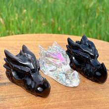 1pc Natural Crystal Dragon Head Carving, Hand-Carved Raw Stone Animal Ornament, Home Decor Collectible, Unique Holiday Gift, Suitable For Collectors - Multicolor - View 2
