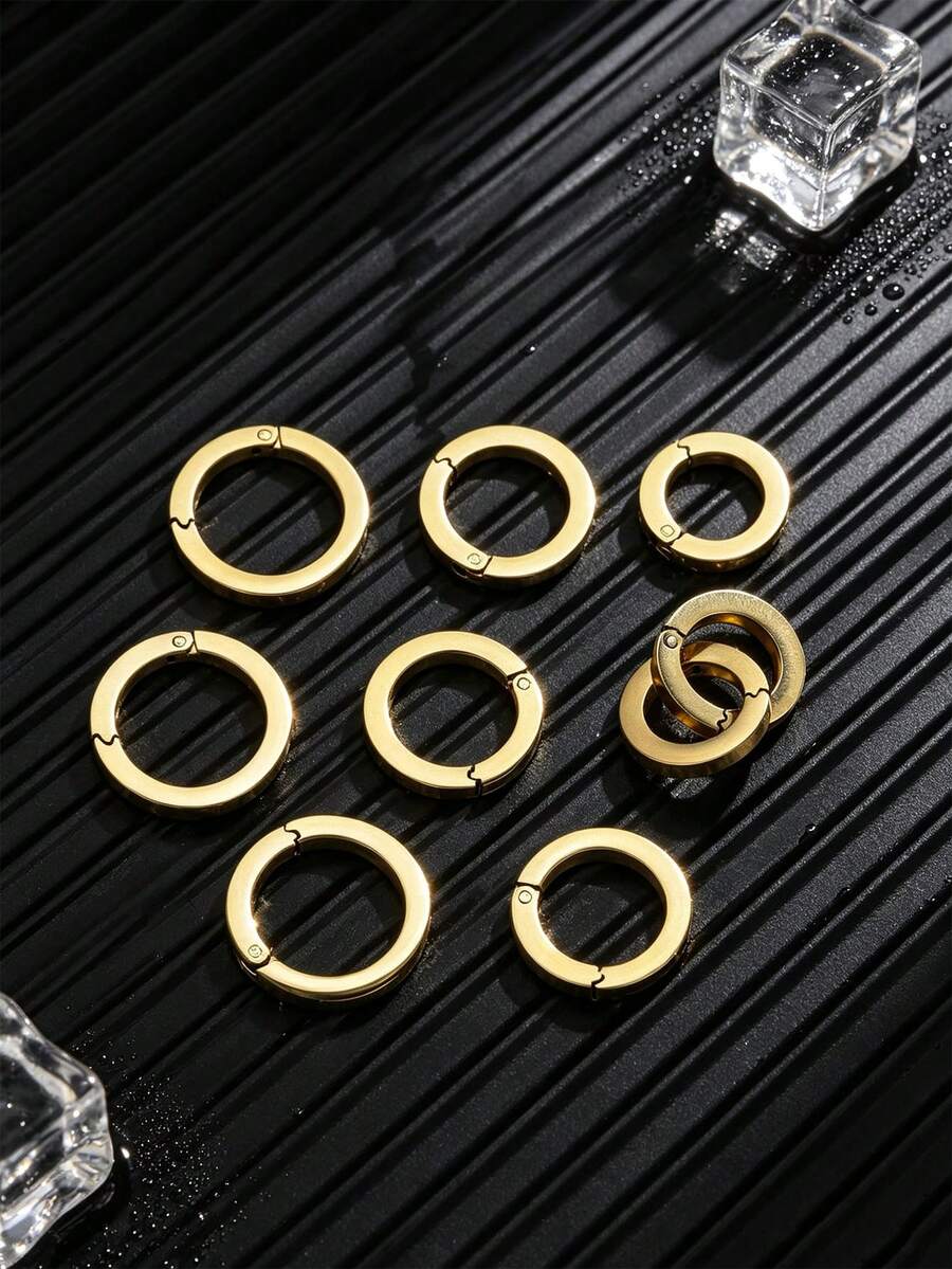 1 Pc 18K Gold-Plated Stainless Steel Round Spring Clasp Connector, Suitable For Making DIY Necklaces, Bracelets, And Keychains - Pendants - View 1