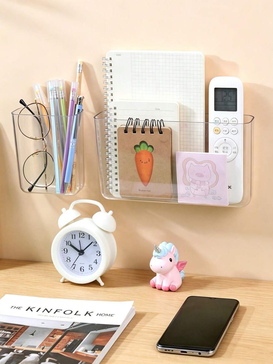 2PCS Wall Mounted Storage Box, Baby Room/Bathroom, No Punching, Toiletries, Miscellaneous Items Rack, Student Stationery, Bedside Storage Rack - Multicolor - View 1