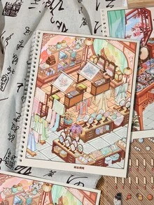6 cuốn sách sticker phong cảnh phong cách Trung Quốc, sticker mô phỏng hàng hóa cửa hàng, sách sticker graffiti trang trí thủ công - Hình chữ nhật - Xem 8