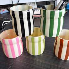 1 INS-Style Hand-Painted Two-Tone Striped Plastic Storage Tube, Cosmetic Organizer, Makeup Brush Holder, Eyebrow Pencil, Eyeliner, Lipstick Storage Box, Desktop Decoration, Holiday Gift For Family And Friends - A - View 7