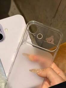 1pc Cartoon Tilted Head Bear Cute Pattern Large Window New Transparent All-Inclusive Anti-Drop TPU Simple Phone Case Anti-Fingerprint Protective Cover For IPhone 11 12 13 14 15 16 17promax/Plus - Clear - View 2