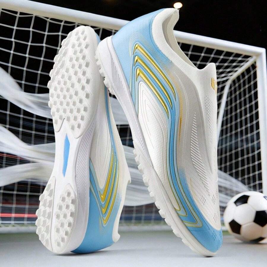 Men Soccer Shoes Professional Training Non-Slip Turf Soccer Cleats Boys TF/FG Football Sneakers - White - View 1