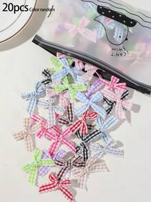 20pcs Girls Colorful Bow Plaid Lace Hair Clips Duck Mouth Hair Accessories Ribbon Cute Korean Princess Style All-Match Versatile Non-Damaging Hair Clips For Daily Use - Multicolor - View 7