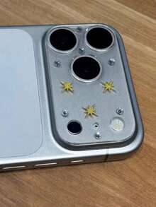 Luxury 3D Shiny Silver Rhinestone Star Clear Lens Film, For IPhone 17 Pro Max 17 Pro, Fashion Full Coverage Lens Protector, Women's Style - Golden Star - View 6