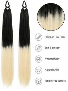 2pcs 28 Inch Straight Synthetic Fiber Ponytail Hair Extensions With Elastic Band, Suitable For Women's Daily Wear - Multicolor - View 6