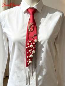 ImmCharm Men's & Women's Fashion Personalized Neckties, 26 Alphabet Letter Ties With Gemstone Accents, Fashion Chain Tassel Bow Ties, Accessories For Casual, Outdoor, School Uniform, JK Workwear, Cosplay, Christmas, Halloween, Gift Choice - Red - View 7
