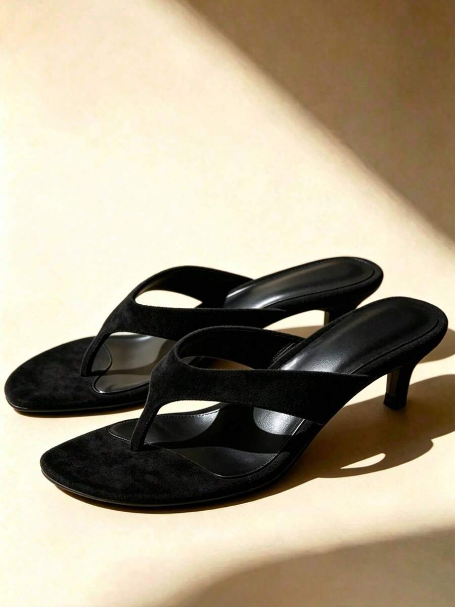 2026 New Suede Toe-Ring Sandals, Slim Kitten Heel Slip-On Slippers For Women,Flip Flops,Summer Sandals