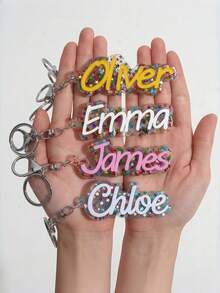 1pc Personalized Custom Glitter Acrylic Name Keychain, Custom Letter Bag Charm Pendant, Cute Birthday Gift For Her - Multicolor - View 2