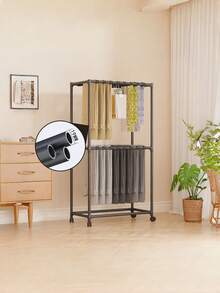 360° Rotating Hexagonal Heavy Duty Rolling Clothes Drying Rack With Wheels, Strong Load-Bearing Capacity, Stylish Design, Multiple Options, Space-Saving, Sturdy Metal Floor-Standing Multi-Bar Drying Rack, Suitable For Bedroom, Balcony, Room, Dorm, Hotel, Holiday Gift - Multicolor - View 2