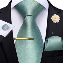 5Pcs Men Mint Green Tie Pocket Square Cufflinks Boutonniere Tie Clip Set, Random Cufflink Pattern, Suit Accessories For Wedding - Mint Green - View 1