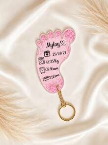 1pc Personalized Footprint Data Acrylic Keychain, Customized Name, Date, Weight, Time & Height Memorial Key Ring, Precious Gift For Parents & Family - Multicolor - View 6