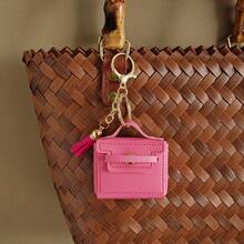 2pcs Mixed Color Mini Handbag Shaped Keychain Pendant, PU Leather Tassel Bag Charm, For Backpack Decoration - Multicolor - View 3