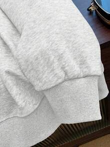 Vintage Handwritten Heartbreak Quote Print Sweatshirt With Contrast Heart Design, Casual Drop Shoulder Long Sleeve Autumn Sweatshirt - White Grey - View 3