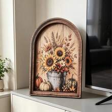 1pc Vintage Autumn Arched Desktop Decor Sign With Sunflower, Pumpkin, Wheat And Maple Leaf Pattern, Farmhouse Country Style, Can Be Placed On Fireplace Mantel, Desk Or Hung On Window Wall, Thanksgiving Harvest Theme Seasonal Home Decor, Create Warm Vintage Autumn Atmosphere For Indoor Space - Style 2 - View 6