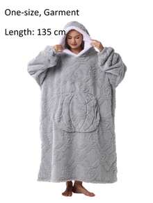Hooded Pumpkin Wearable Blanket Bathrobe, Suitable For Cold Weather, Multiple Colors Available: Beige, Light Gray, Navy Blue, Orange Red, Pumpkin Embossed Pattern, Heavyweight Thickened Flannel Lining With Lamb Fleece, Long Pile Texture - Multicolor - View 14