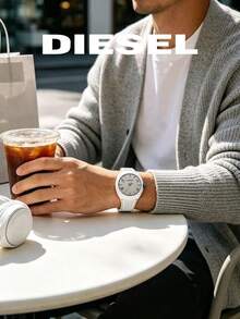 Diesel DZ1884 Men Casual Quartz Wrist Watch, Oversized White Case Light‑Grey Dial With Blue Detail, Breathable Strap Daily‑Use Wristwatch For Men - White - View 3
