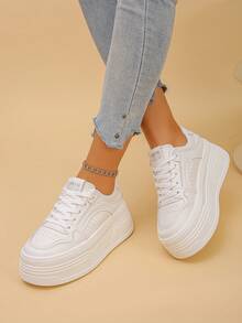 Women's Wedge Heel Thick Sole Casual Sneakers, All Season - White - View 4