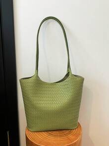 Large Capacity Women's Fashion Versatile Casual Minimalist Commuter Shoulder Tote Bag - Green - View 11