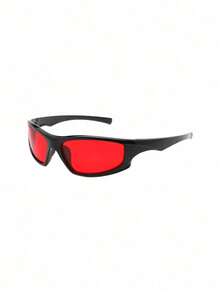 1pc New Y2K Fashion Asymmetric Futuristic Street Style Women's Glasses - Black Frame Red Film - View 3