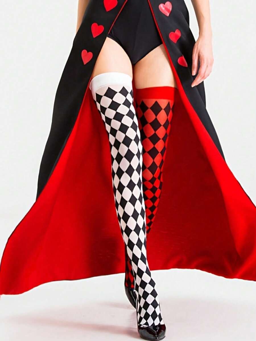 1雙女款鑽石圖案過膝長襪,Cosplay服裝聖誕/萬聖節派對主題長襪 - 彩色 - 查看 1