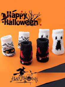 1/2/3 Pairs Of Plush Socks With Ghost And Bat Patterns, Cute And Fun Halloween Socks, Winter Women's Long Stockings And Pumpkin Socks For Couples - Multicolor - View 10